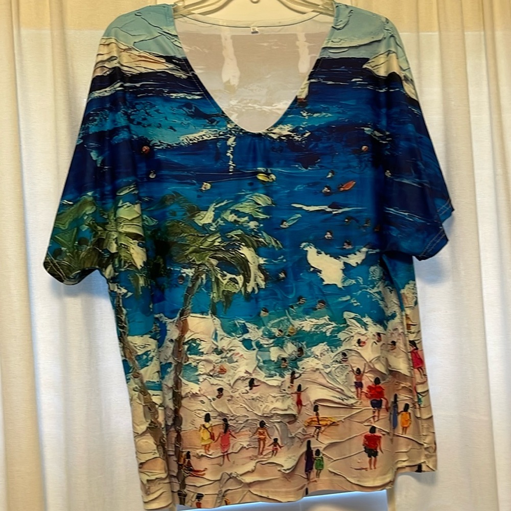 Tropical beach scene top size XL